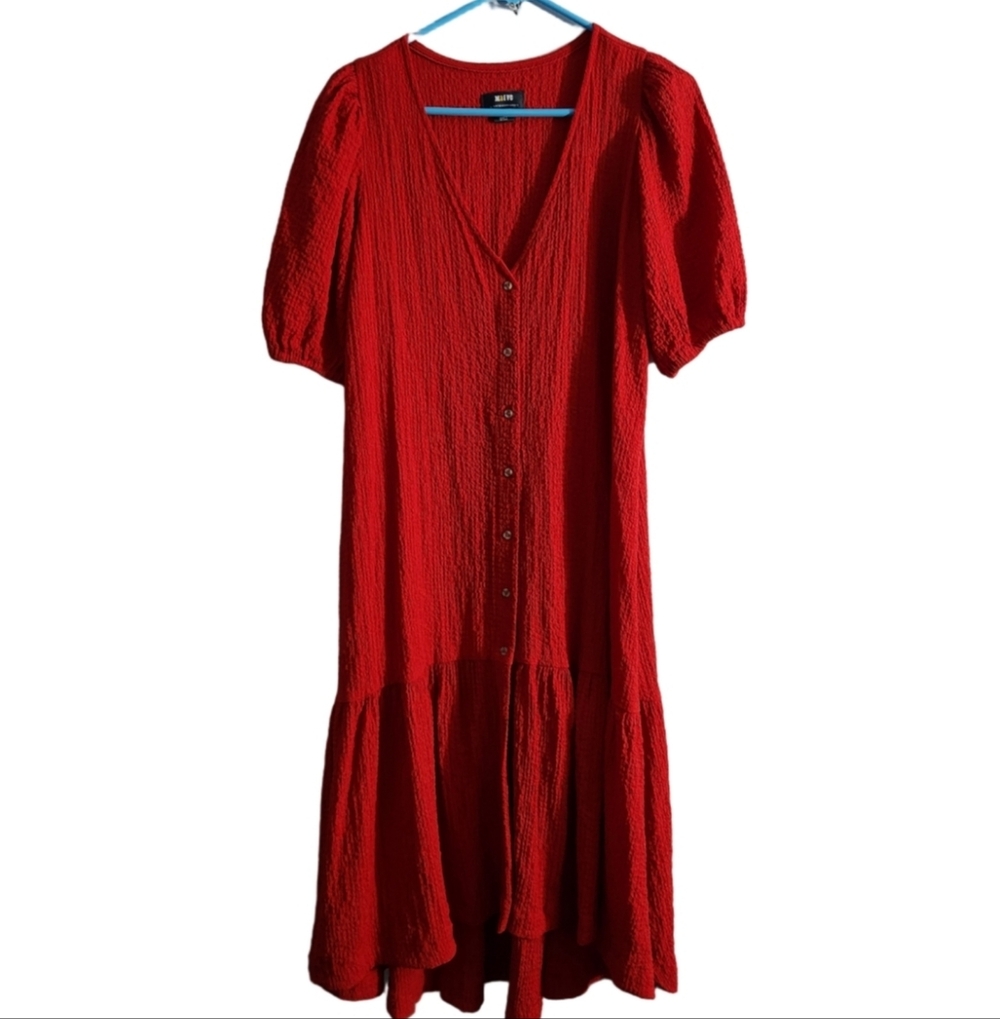 Anthropologie Maeve Red Scarletta Crinkle Midi Dress Sz XXS Petite - Picture 3 of 11